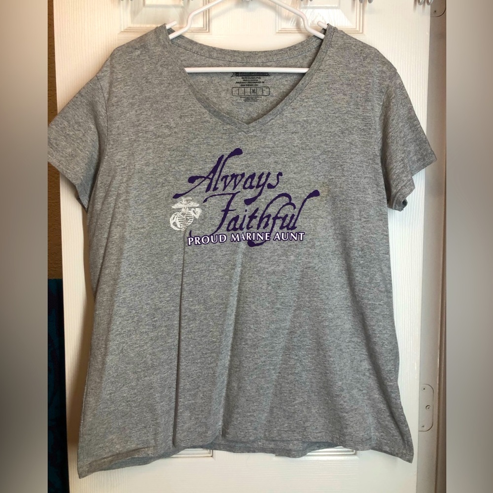 Always Faithful Marine Corps Aunt XL Grey T-Shirt